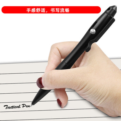 Outdoor self-defense writing pen with tungsten steel head and broken-window tip, metallic finish