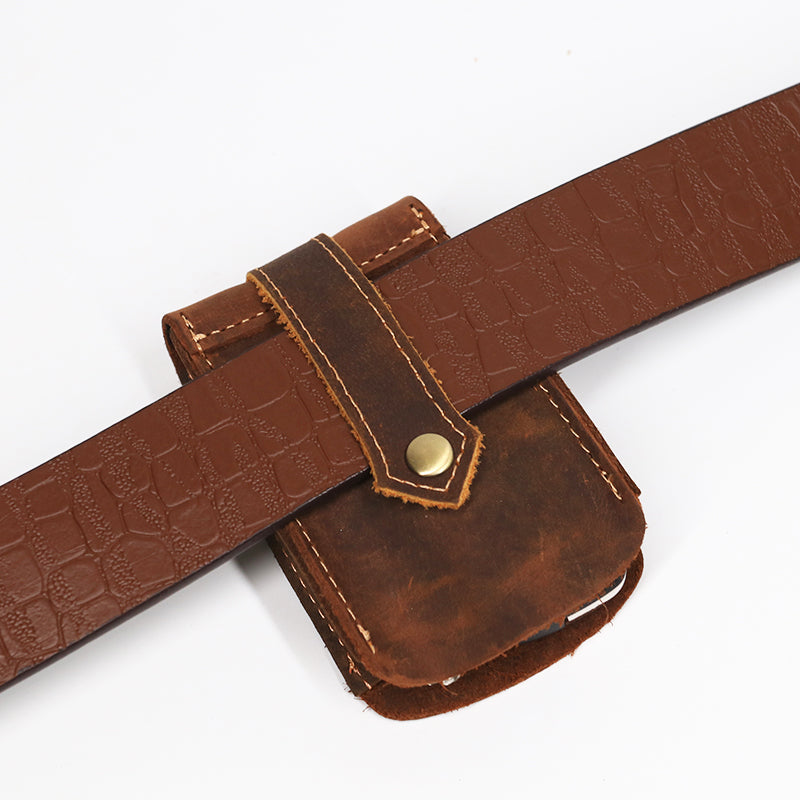 Leather key case, compact brown design with secure key ring and snap closure