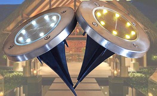 8LED waterproof solar powered garden lights with compact outdoor stake design