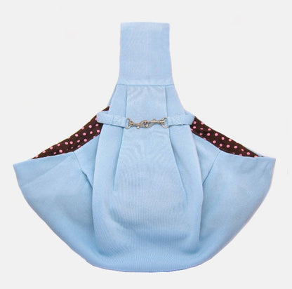 Foldable pet shoulder bag for carrying small pets, shown in a compact portable design