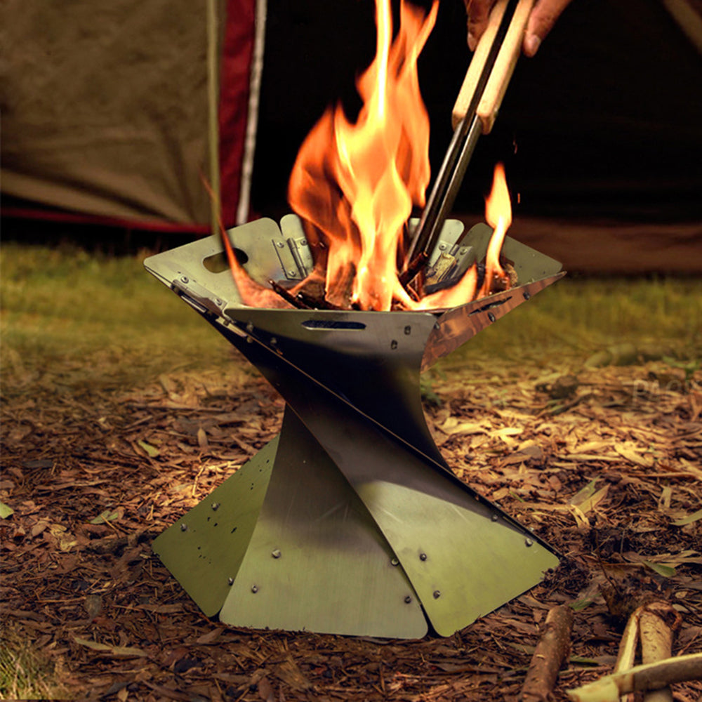Outdoor camping bonfire heater with compact metal fire pit design