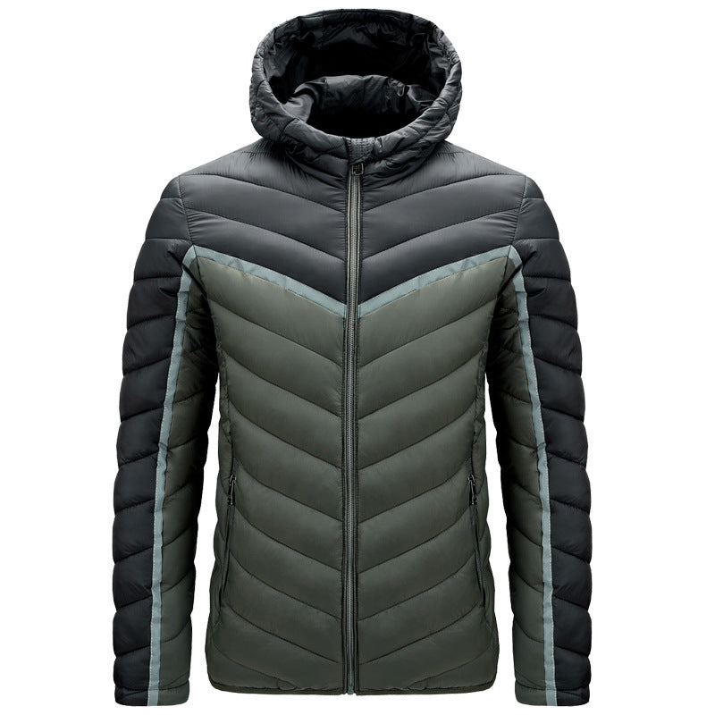 Winter men's cotton clothing in a warm, casual style, shown on a plain background
