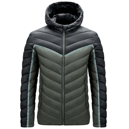 Winter men's cotton clothing in a warm, casual style, shown on a plain background