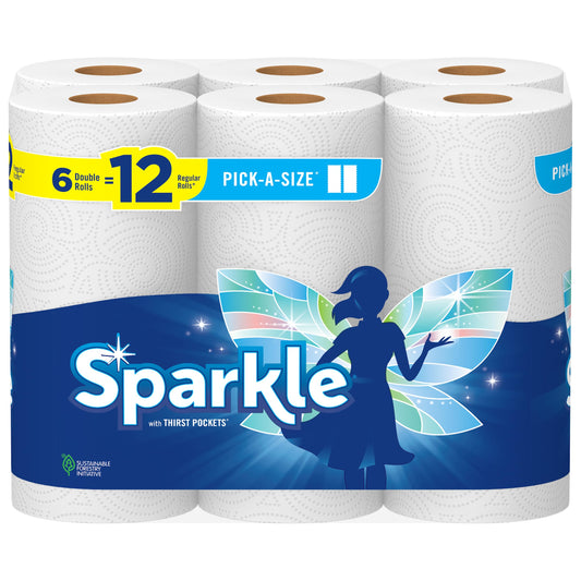 Sparkle Pick-A-Size Paper Towels 6 Double Rolls = 12 Regular Rolls Everyday Value Paper Towel with Full and Half Sheets