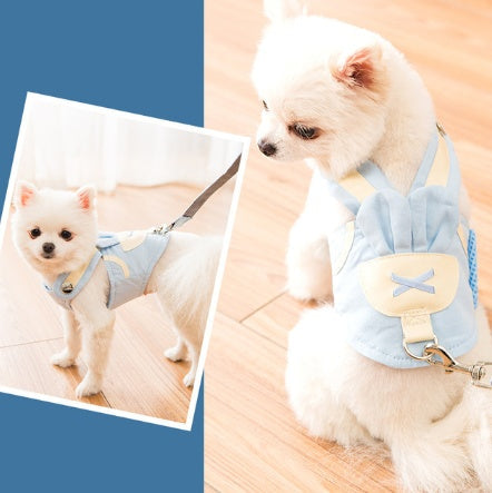 Cute pet dog harness and leash set in an adjustable design, shown together for everyday walks