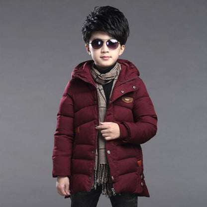 Boy's hooded padded jacket, lightweight quilted outerwear with attached hood and front zip closure