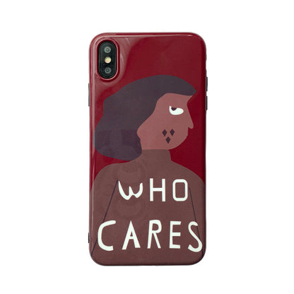 Wine red Han Feng personality girl phone case with artistic female portrait design
