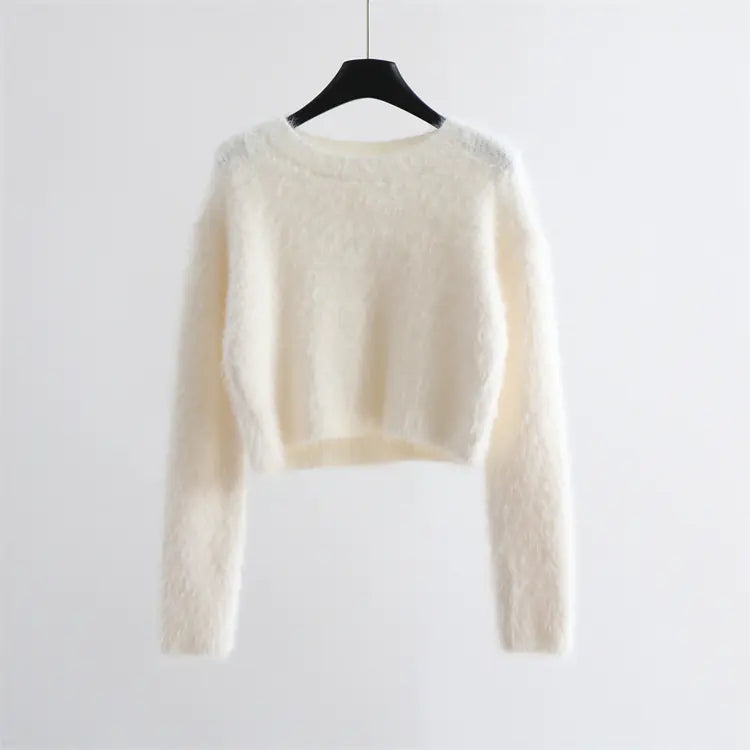 Solid Color Round Neck Pullover Sweater for Women