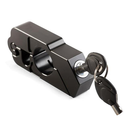Black motorcycle handlebar lock, compact anti-theft security device with sturdy metal construction