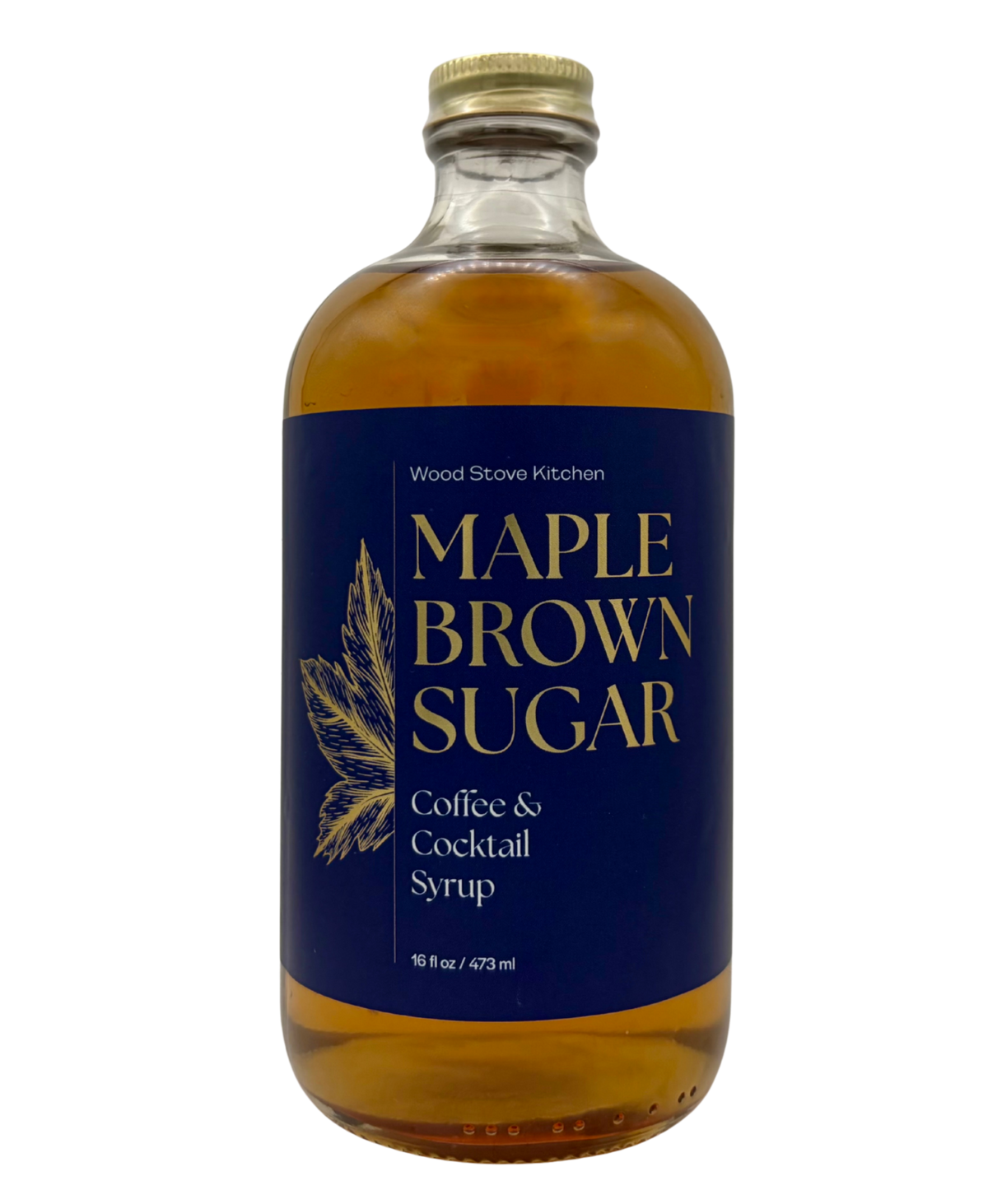 Wood Stove Kitchen Maple & Brown Sugar Coffee & Cocktail Syrup in 16 oz bottle, ideal for drinks and coffee flavoring.