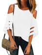 Beige cold shoulder V-neck top in size XL from BACKUPMYFILESNOW® with stylish cut-out shoulders and relaxed fit.