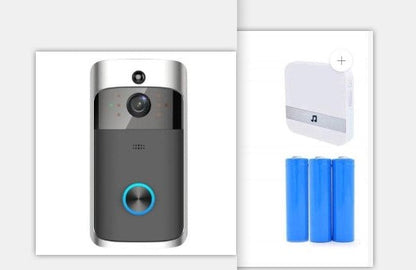 Wireless video camera ringer doorbell with camera lens and doorbell button