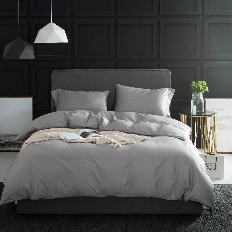 Solid color four-piece 60s satin long-staple cotton bedding set, all cotton fabric