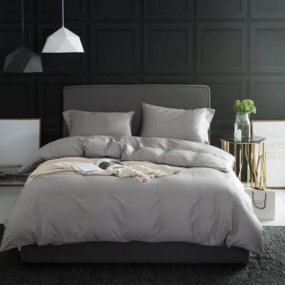 Solid color four-piece 60s satin long-staple cotton bedding set, all cotton fabric