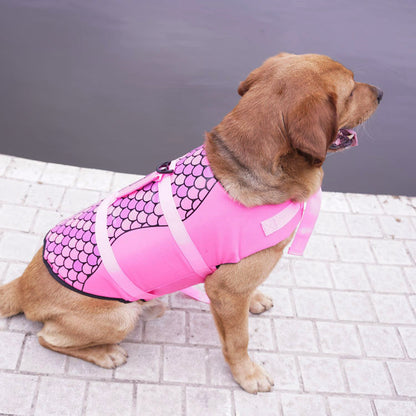 Pet life jacket by My Store, shown from the side with adjustable straps and buoyant padding