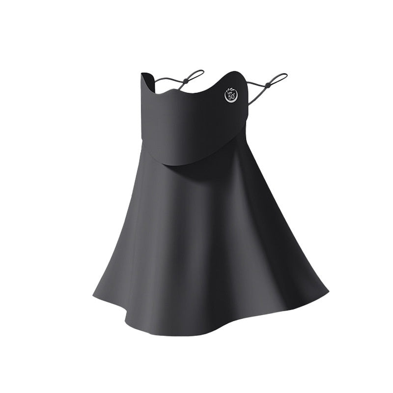 Women's half-face breathable UV-protective sun mask in black fabric, shown from the front