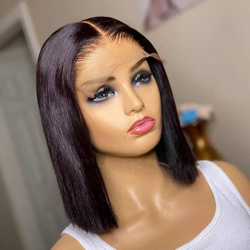 Real lace headband human hair silk wig with natural-looking texture and lace front detail