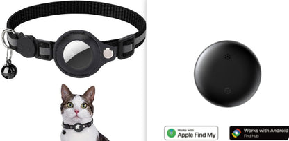 Reflective pet collar with bell and AirTag holder, adjustable design for cats and small dogs