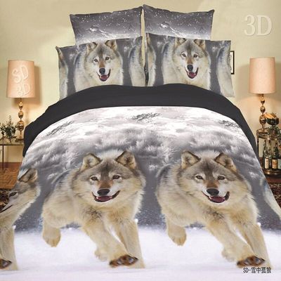 Wolf bedding set featuring detailed wolf imagery in gray and black tones by My Store