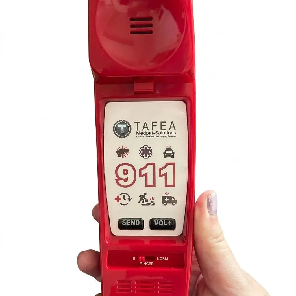 Emergency auto dialer phone by MedPat Solutions, compact emergency phone device with large buttons and emergency call features.