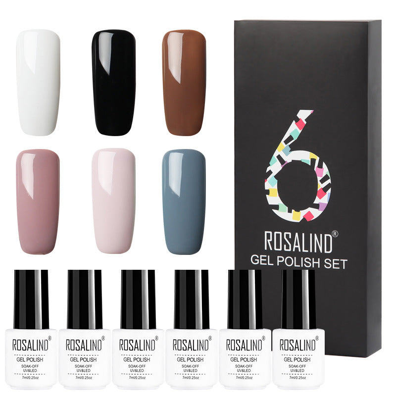 Six-color solid gel polish set in gift box with manicure nail polish bottles