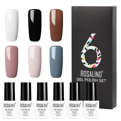 Six-color solid gel polish set in gift box with manicure nail polish bottles
