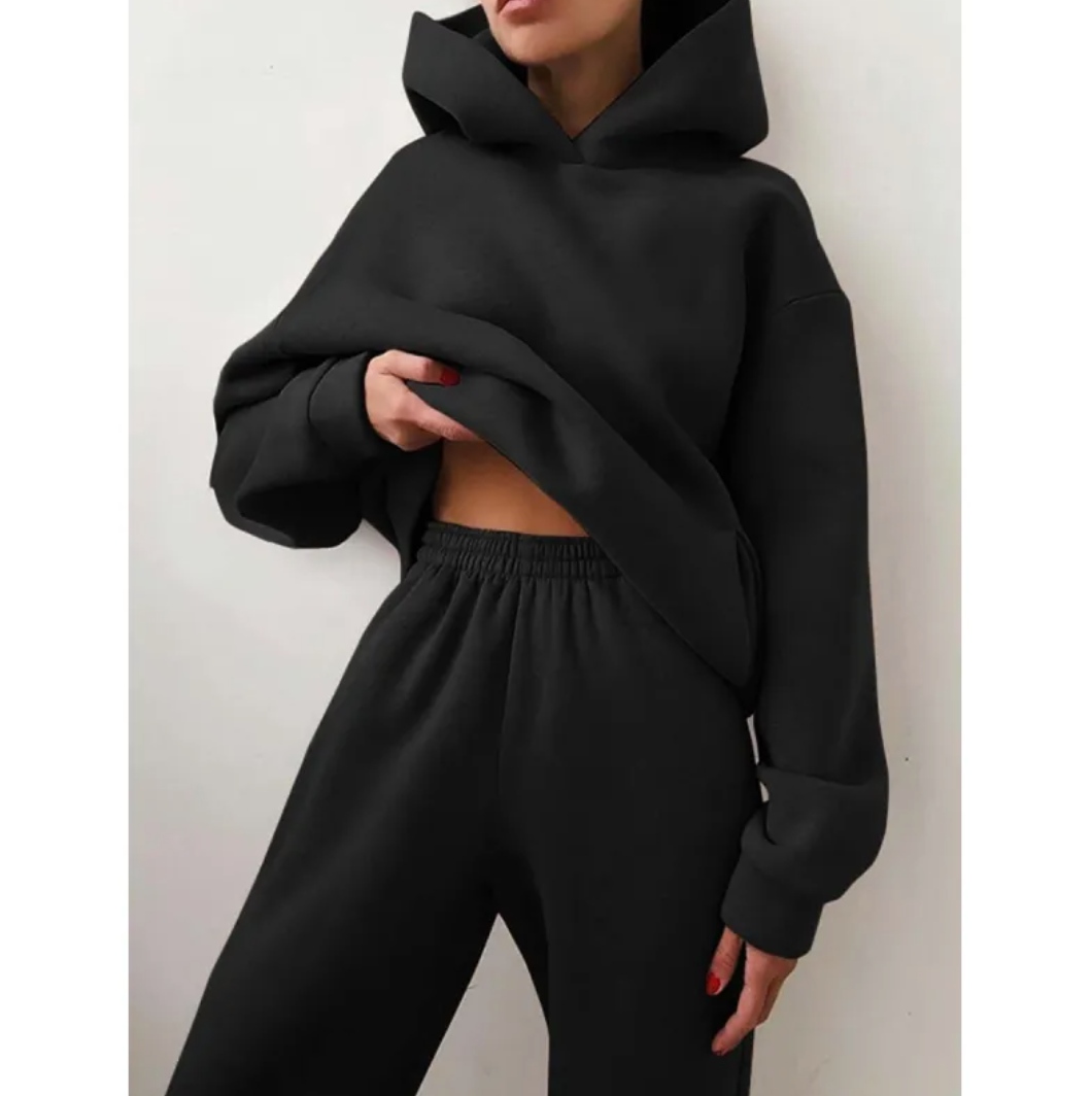 Women's BACKUPMYFILESNOW® hooded tracksuit, featuring a comfortable hoodie and matching pants, made of soft athletic fabric.