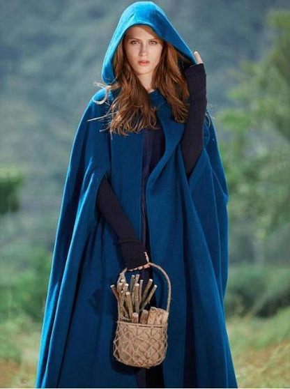 Four-color hooded tie shawl with a colorful design and adjustable front ties