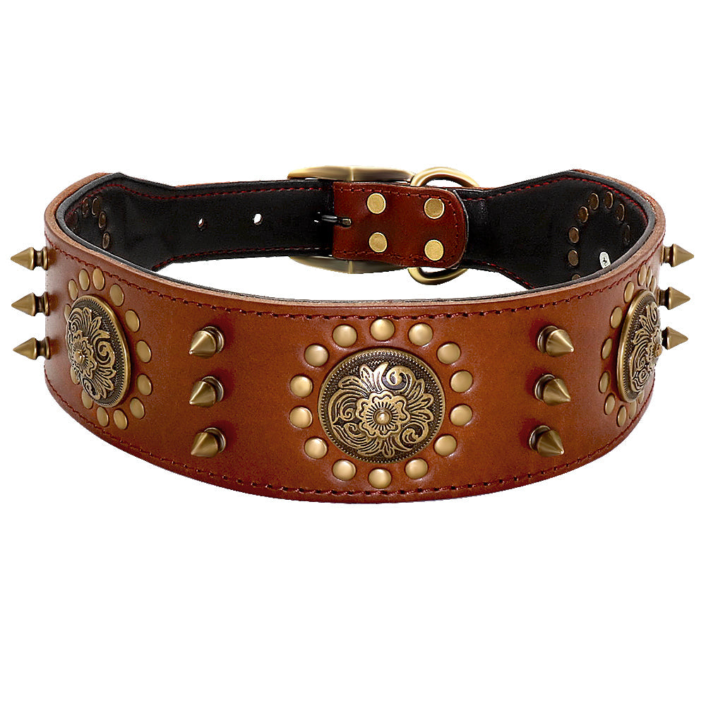 Large leather stud dog collar, anti-bite design for dogs