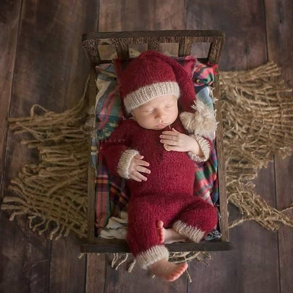 Newborn Christmas mohair hat and jumpsuit suit in festive holiday style