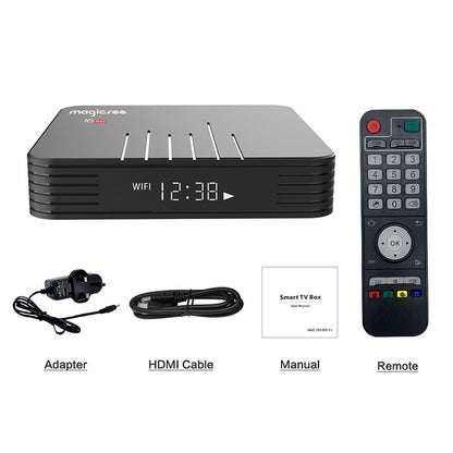 N5 MAX+ STB S905X3 Android network player by My Store, compact black streaming box with remote control