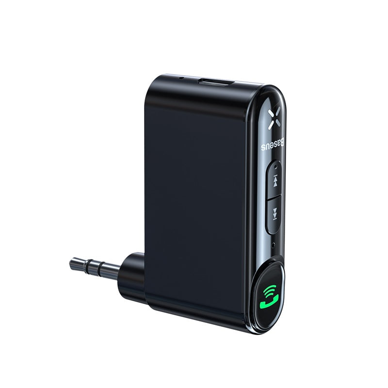 Black Car Bluetooth receiver with compact wireless audio adapter design