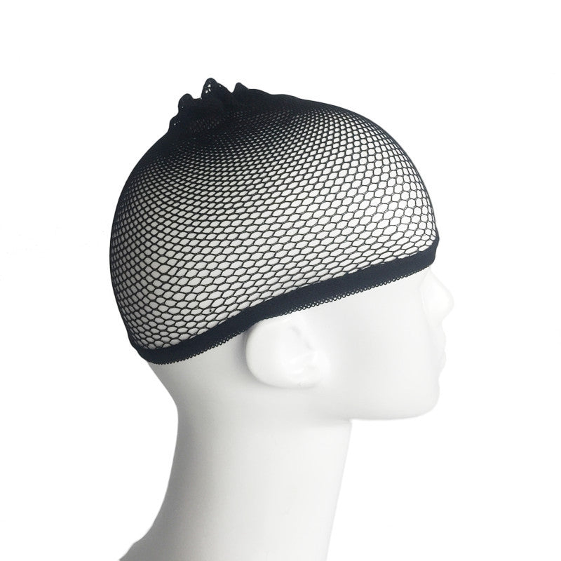 Black wig hair net accessory cap for securing wigs, shown flat against a plain background