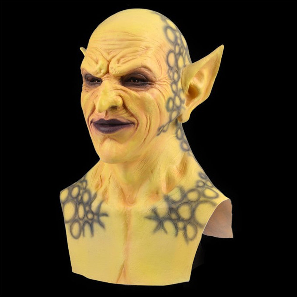 Halloween imp demon mask headgear with horned design and menacing facial details