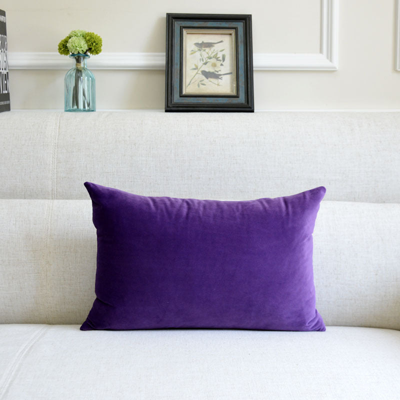 Velvet throw pillow for sofa in a soft, textured fabric with a square shape