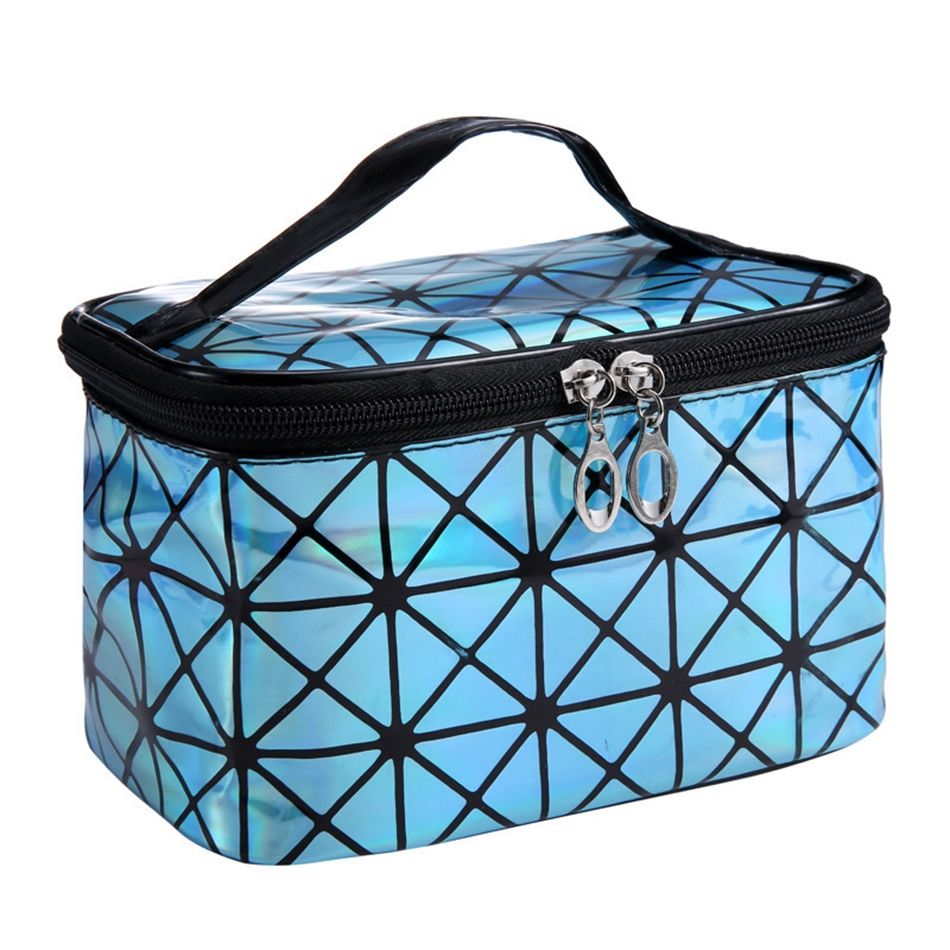 3D laser cosmetic bag with holographic finish and zippered top pouch