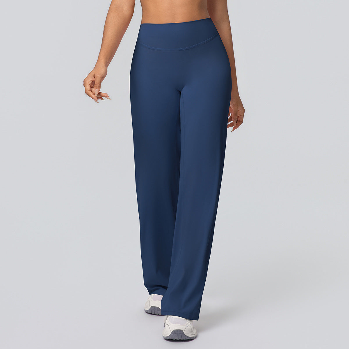 Casual high-waisted loose-fit solid-color yoga pants with hip-hugging design