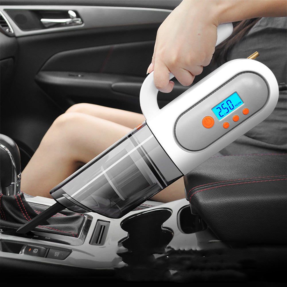 Compact vacuum cleaner in car interior for cleaning seats and floor mats
