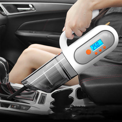 Compact vacuum cleaner in car interior for cleaning seats and floor mats