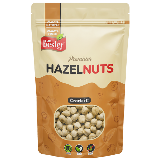 Can Besler Hazelnut snack by S101 in a 200g package, showing a close-up of the hazelnut snack pieces.