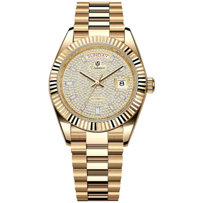 Dual-calendar automatic mechanical men's watch with date display and classic dial design