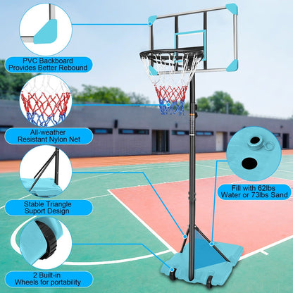 Kids basketball hoop by GBruno Store, adjustable height 5.6-7ft with wheels and sturdy backboard for outdoor play.