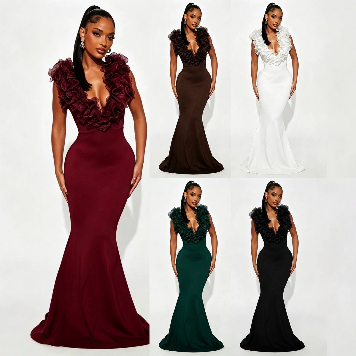 Women's deep V-neck backless long dress in a flowing silhouette