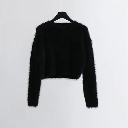 Solid Color Round Neck Pullover Sweater for Women