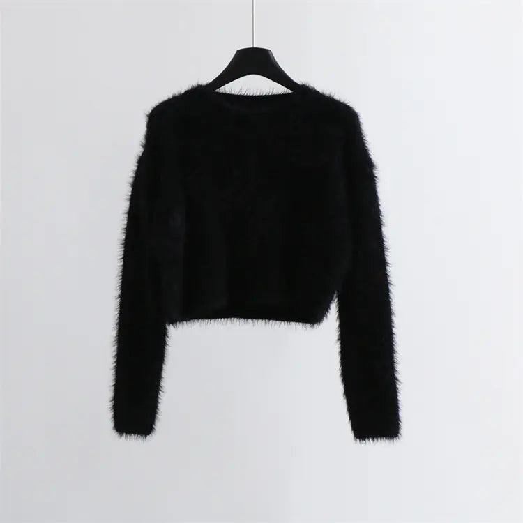 Solid Color Round Neck Pullover Sweater for Women
