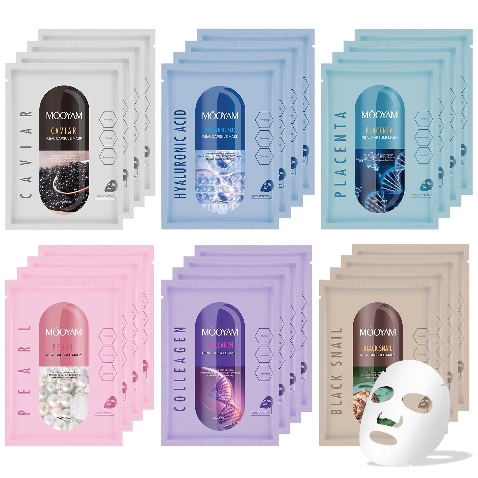Face Masks Skincare Set for GirlMoisturizing Collagen Facial Masks for Women Home SpaHyaluronic Acid Face Mask for All Skin TypesDay Night Facial Mask Deep CleaningOil Contral 25ml (24Pack)