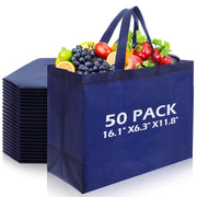Yoojahow 50 Pcs Reusable Tote Bag Bulk Extra Large Non Woven Grocery Bag Shopping Bags with Handle for Boutiques Retail Store(Navy)