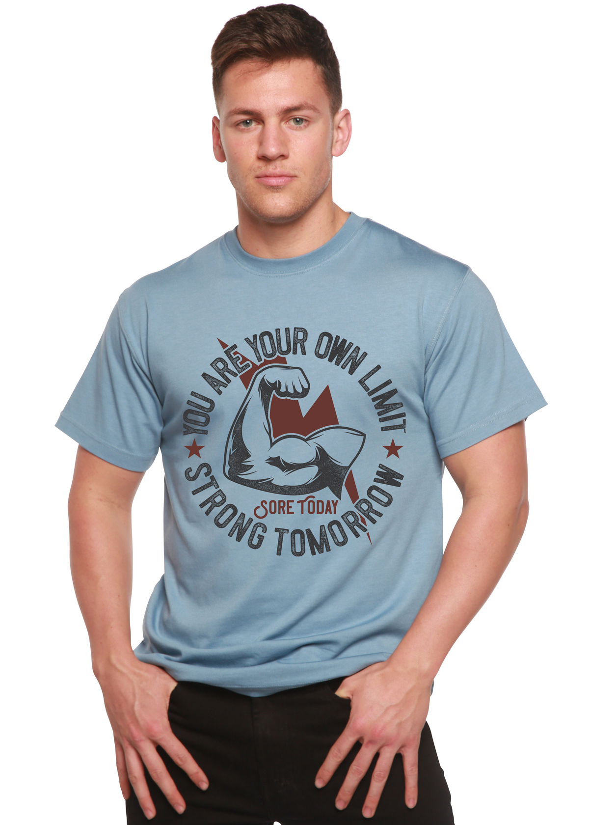 Men's printed graphic T-shirt by Spun Bamboo, made of bamboo viscose and organic cotton, featuring a colorful short sleeve design.