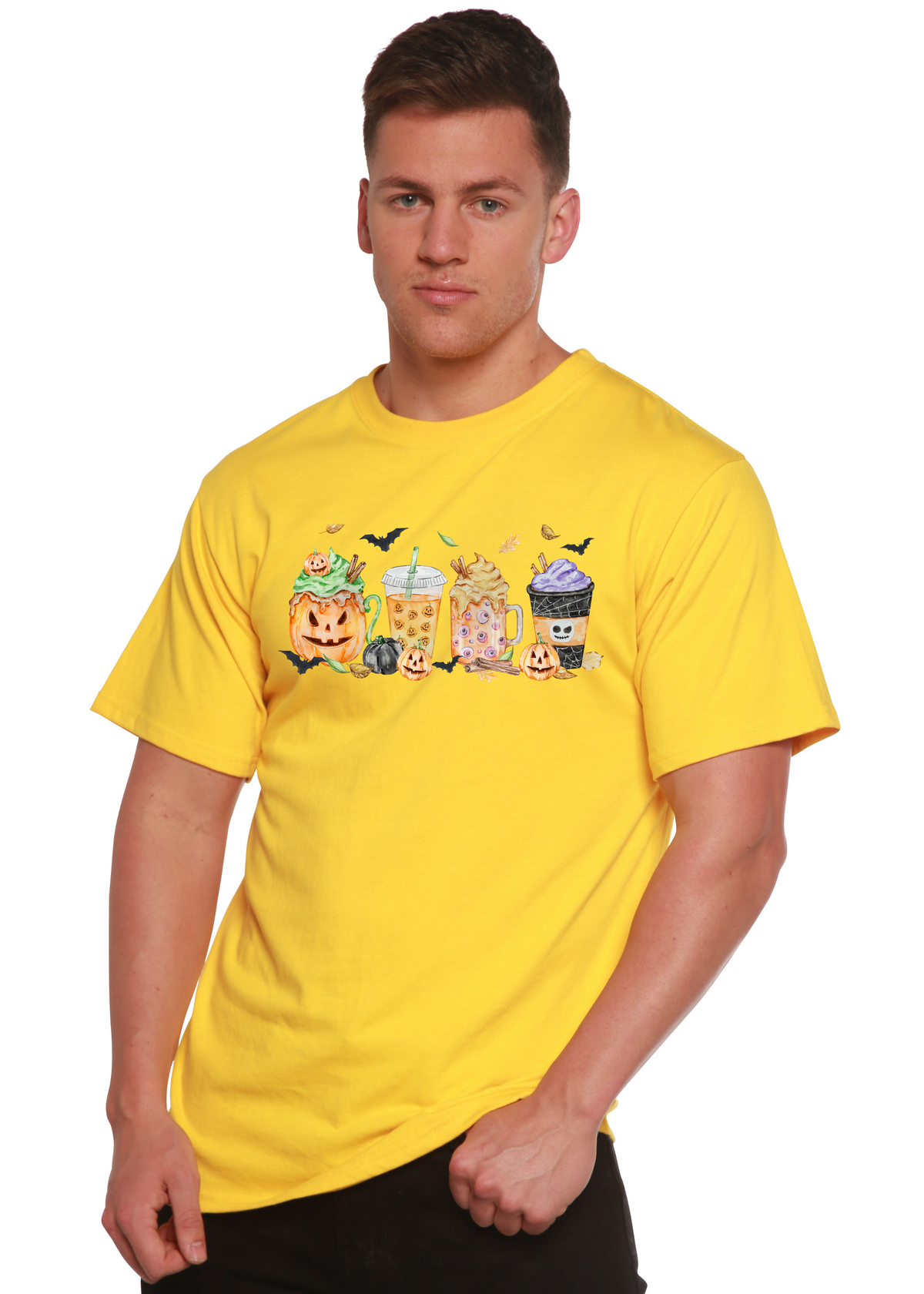 Men's Happy Halloween graphic T-shirt by Spun Bamboo, short sleeve shirt in bamboo viscose and organic cotton with Halloween print.