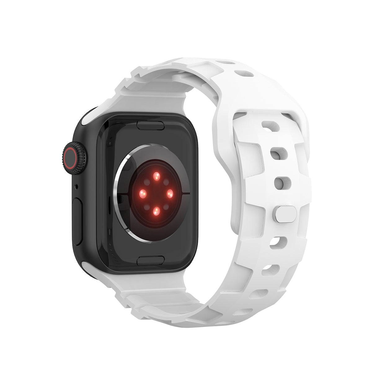 Robust sport band in black with breathable design, flexible silicone material, and adjustable strap for comfortable active wear.